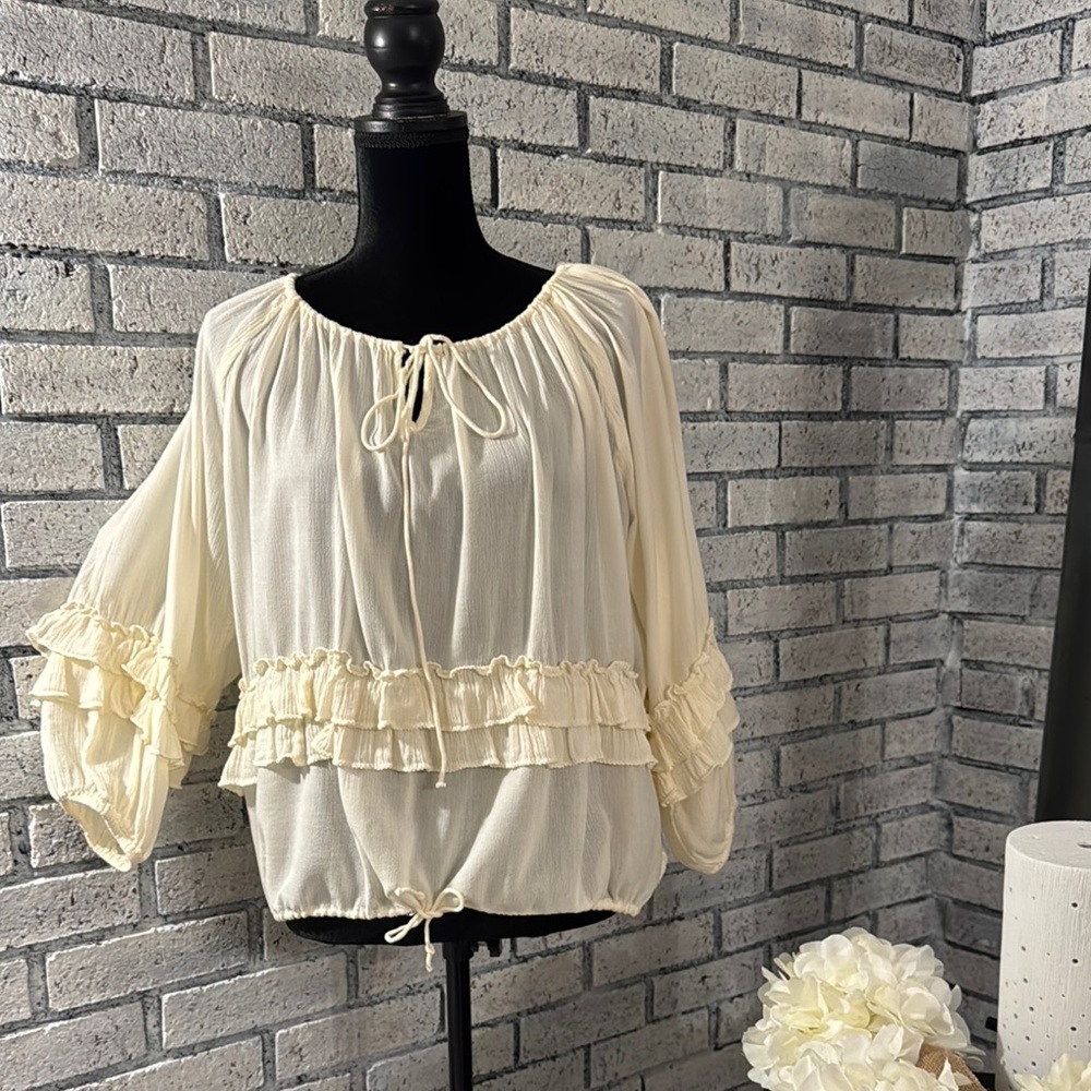 Ralph Lauren Cream Tie Front Ruffled Blouse